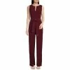 New 🤩 Alex Marie Lucia Stretch Crepe Tie Waist Crew Keyhole Neck Sleeveless Belted Jumpsuit Burgundy 🌟
