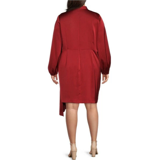 Top 10 ✔️ Alex Marie Plus Size Iris Satin Surplice V-Neck Long Balloon Sleeve Front Draped 👗 Dress Rust 😀 2 Top 10 ✔️ Alex Marie Plus Size Iris Satin Surplice V-Neck Long Balloon Sleeve Front Draped 👗 Dress Rust 😀 - Image 2