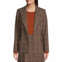 Wholesale ❤️ Alex Marie Britten Plaid Print Notch Lapel Long Sleeve Button Front Wool Blend Jacket Mal Plaid 😀