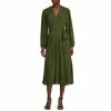 Best Pirce 🎉 Alex Marie Hayden V-Neck Long Poet Sleeve Belted Pleated Chiffon Midi 👗 Dress Olive ⌛
