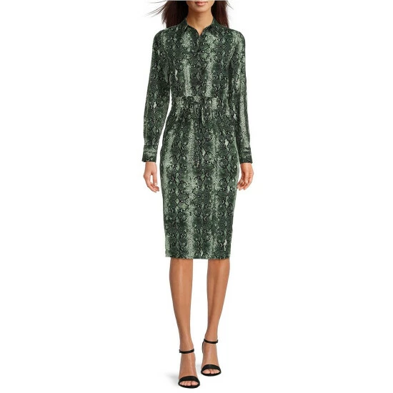Best Sale ๐งจ Alex Marie Kaley Snake Print Button Front Point Collar Long Sleeve Drawstring Waist ๐ Shirt ๐ Dress Green Snake ๐ 1 Best Sale ๐งจ Alex Marie Kaley Snake Print Button Front Point Collar Long Sleeve Drawstring Waist ๐ Shirt ๐ Dress Green Snake ๐