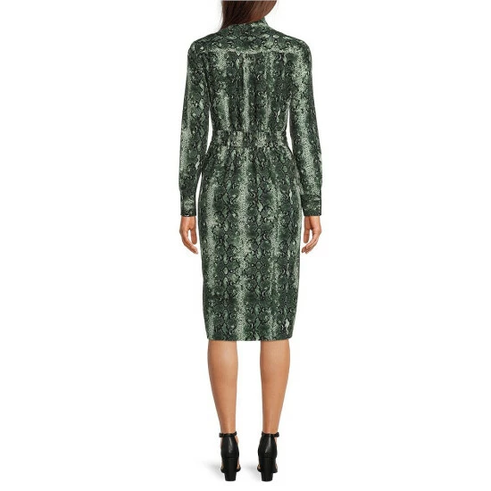 Best Sale ๐งจ Alex Marie Kaley Snake Print Button Front Point Collar Long Sleeve Drawstring Waist ๐ Shirt ๐ Dress Green Snake ๐ 2 Best Sale ๐งจ Alex Marie Kaley Snake Print Button Front Point Collar Long Sleeve Drawstring Waist ๐ Shirt ๐ Dress Green Snake ๐ - Image 2