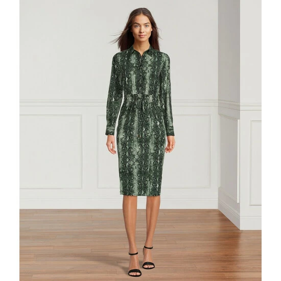 Best Sale ๐งจ Alex Marie Kaley Snake Print Button Front Point Collar Long Sleeve Drawstring Waist ๐ Shirt ๐ Dress Green Snake ๐ 3 Best Sale ๐งจ Alex Marie Kaley Snake Print Button Front Point Collar Long Sleeve Drawstring Waist ๐ Shirt ๐ Dress Green Snake ๐ - Image 3