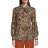 Best Sale 😀 Alex Marie Marnie Tie Front Paisley Print Long Sleeve Button Down Collar Blouse ⭐