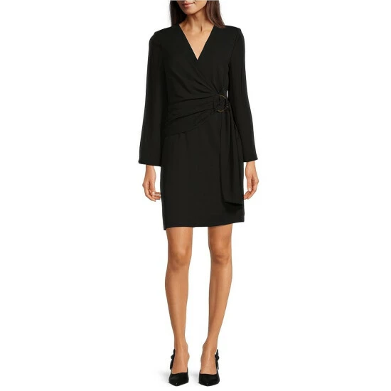 Discount ๐ Alex Marie Jolie Surplice V-Neck Long Sleeve Stretch Crepe Gathered Ring Waist Faux Wrap ๐ Dress Black ๐ 1 Discount ๐ Alex Marie Jolie Surplice V-Neck Long Sleeve Stretch Crepe Gathered Ring Waist Faux Wrap ๐ Dress Black ๐