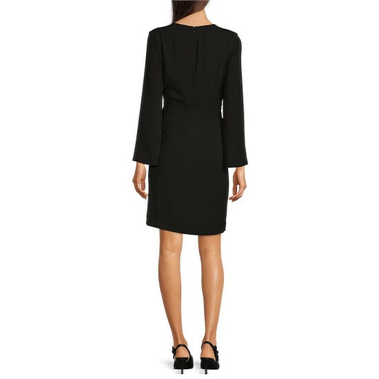 Discount ๐ Alex Marie Jolie Surplice V-Neck Long Sleeve Stretch Crepe Gathered Ring Waist Faux Wrap ๐ Dress Black ๐ 2 Discount ๐ Alex Marie Jolie Surplice V-Neck Long Sleeve Stretch Crepe Gathered Ring Waist Faux Wrap ๐ Dress Black ๐ - Image 2