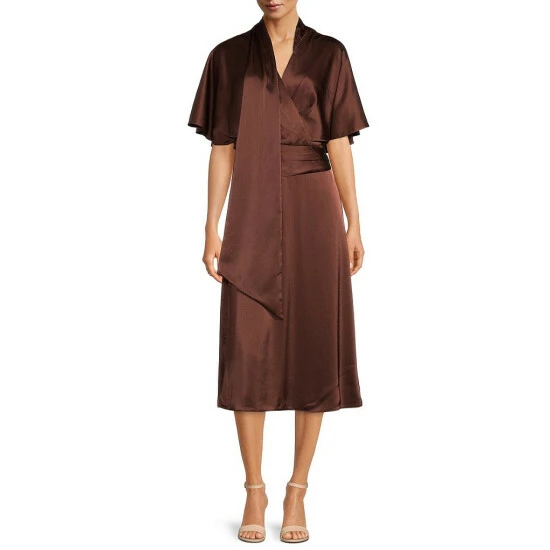 Budget 👏 Alex Marie Giselle Satin Surplice V-Neck Drape Front Short Kimono Sleeve Midi 👗 Dress Cocoa 😀 1 Budget 👏 Alex Marie Giselle Satin Surplice V-Neck Drape Front Short Kimono Sleeve Midi 👗 Dress Cocoa 😀