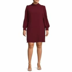 Hot Sale ⌛ Alex Marie Plus Size Heidi Cowl Neck Long Sleeve Social 👗 Dress Burgundy 🤩