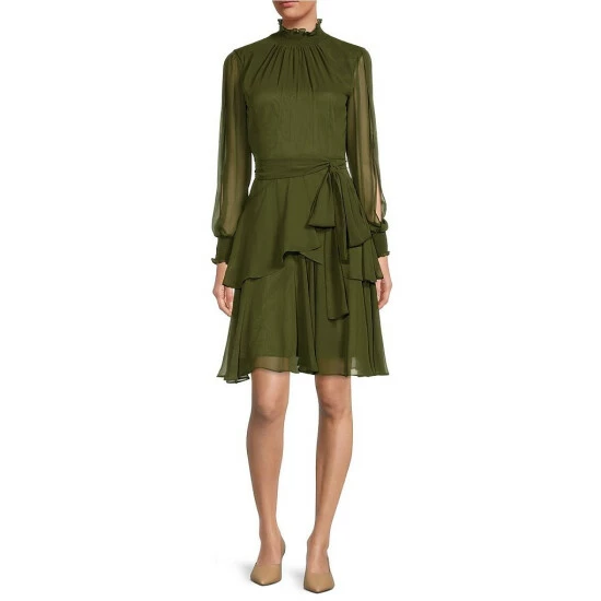 Budget 🔥 Alex Marie Petite Size Rosalia Long Split Sleeve V-Neck 👗 Dress Olive 🤩 1 Budget 🔥 Alex Marie Petite Size Rosalia Long Split Sleeve V-Neck 👗 Dress Olive 🤩
