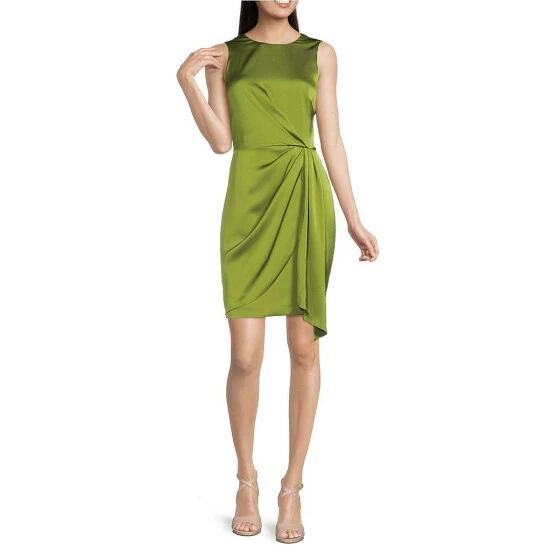 Hot Sale ๐ Alex Marie Naidine Draped Satin Round Neck Sleeveless Side Ruched Sheath ๐ Dress Olive ๐ 1 Hot Sale ๐ Alex Marie Naidine Draped Satin Round Neck Sleeveless Side Ruched Sheath ๐ Dress Olive ๐