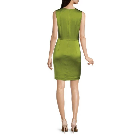 Hot Sale ๐ Alex Marie Naidine Draped Satin Round Neck Sleeveless Side Ruched Sheath ๐ Dress Olive ๐ 2 Hot Sale ๐ Alex Marie Naidine Draped Satin Round Neck Sleeveless Side Ruched Sheath ๐ Dress Olive ๐ - Image 2