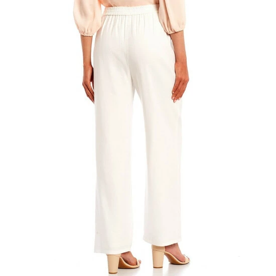 New 👍 Alex Marie Roselyn Straight Leg Tie Sash Waist Mid Rise Stretch Linen Pants Sandstone Tan 🎉 - Image 2