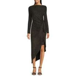Discount ๐ Alex Marie Hazel Metallic Boat Neck Long Sleeve ๐ Dress Black/gold ๐