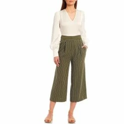 Top 10 🧨 Alex Marie Delia Stripe Novelty Wide Leg Crop Pants Loden/ivory ✔️ -Alex Marie shop unnamed file 1176