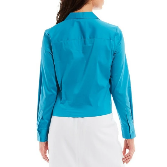 Flash Sale 😀 Alex Marie Niah Stretch Poplin Button Down Tie Point Collar Neck Long Sleeve Blouse Ocean Blue 🥰 2 Flash Sale 😀 Alex Marie Niah Stretch Poplin Button Down Tie Point Collar Neck Long Sleeve Blouse Ocean Blue 🥰 - Image 2