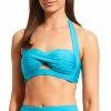 Best deal 🤩 Alex Marie Solid Satin Cut Out Twist Halter Swim Top Blue 😀