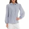 Top 10 🔥 Alex Marie Logan Button Down Collar Long Sleeve Elastic Cuff Striped Blouse Blue/white 😉