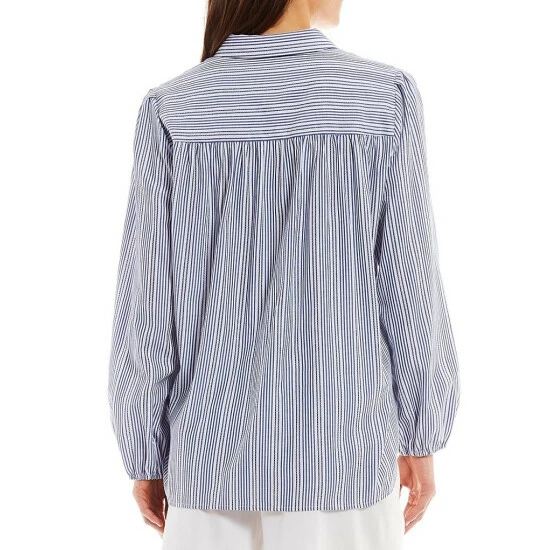 Top 10 🔥 Alex Marie Logan Button Down Collar Long Sleeve Elastic Cuff Striped Blouse Blue/white 😉 - Image 2