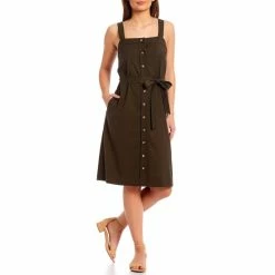 Best reviews of 🌟 Alex Marie Vera Tie Waist Square Neck Sleeveless Button Front 👕 Shirt 👗 Dress Olive 🌟