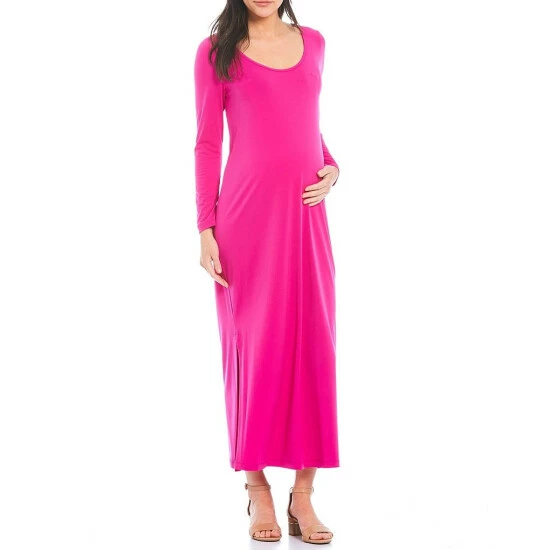 Hot Sale π Alex Marie Tonya Scoop Neck Long Sleeve Maternity Side Slit Maxi π Dress Orchid π