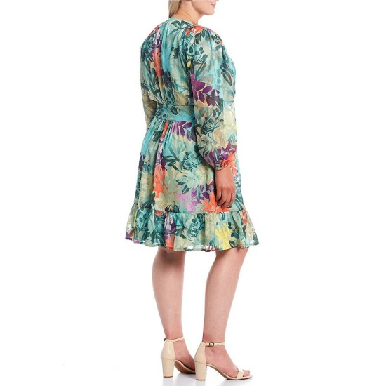 Hot Sale π Alex Marie Plus Size Simone Floral Printed Burnout V-Neck Long Sleeve A-Line π Dress Sage Multi βοΈ - Image 2