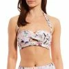 Deals 💯 Alex Marie Ornate Bloom Floral Print Cutout Twist Halter Swim Top Mauve 👏