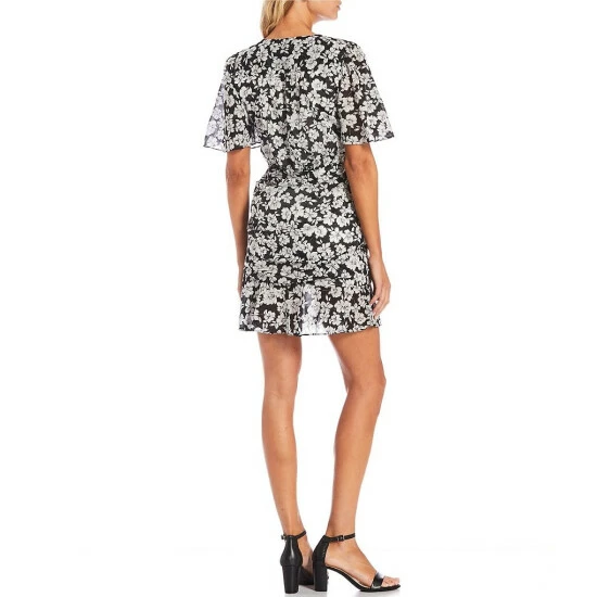 Buy π₯ Alex Marie Petite Size Suzy Floral Print Wrap Surplice V-Neck Short Sleeve Mini π Dress White/black π - Image 2
