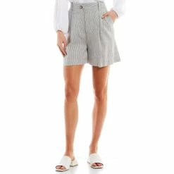 Best deal 💯 Alex Marie Reina Stripe Stretch Linen Mid Rise Pleat Front Shorts Navy/ivory 👏