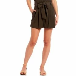 New 😍 Alex Marie Katarina High Waisted Tie Front Twill Coordinating Shorts Olive 😉