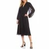 Wholesale ✔️ Alex Marie Hayden Tie Waist V-Neck Long Blouson Sleeve A-Line Chiffon Midi 👗 Dress Black 👍