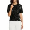 Best Pirce 💯 Alex Marie Lia Sequin Crew Neck Short Sleeve Velvet Blouse Black ❤️