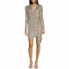 Best deal 👍 Alex Marie Milly Sequin Surplice V-Neck Long Sleeve Gathered Waist 👗 Dress Silver 💯