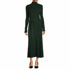 New 😍 Alex Marie Tabby Turtleneck Tie Belt Sweater 👗 Dress Pine 🌟