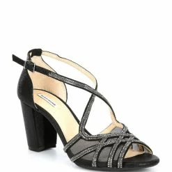 Top 10 😀 Alex Marie Hashleigh Metallic Mesh Jeweled 👗 Dress 🩴 Sandals Black ⌛