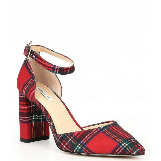 Deals 🎉 Alex Marie GenevieTwo Plaid 2-Piece Pointy Toe Block Heel Pumps Red/multi 🎁