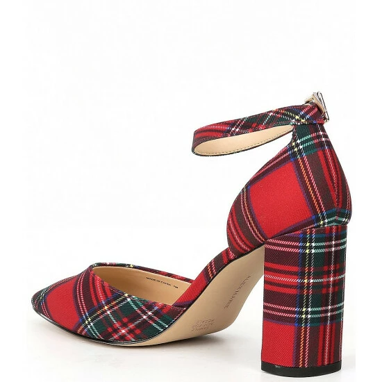 Deals 🎉 Alex Marie GenevieTwo Plaid 2-Piece Pointy Toe Block Heel Pumps Red/multi 🎁 - Image 3