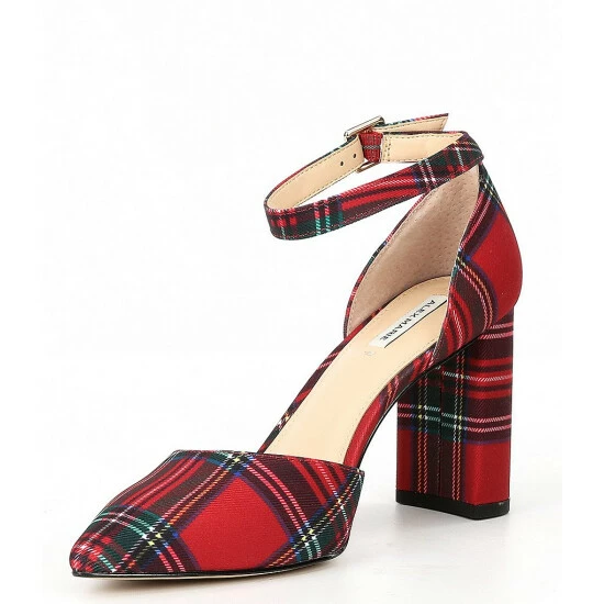 Deals 🎉 Alex Marie GenevieTwo Plaid 2-Piece Pointy Toe Block Heel Pumps Red/multi 🎁 - Image 4