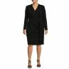 Outlet 🛒 Alex Marie Plus Size Chrissy Surplice V-Neck Long Sleeve Metallic Knit Faux Wrap 👗 Dress Black 🌟