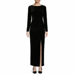 Cheap โค๏ธ Alex Marie Chloe Stretch Velvet Round Neck Long Sleeve Gown Black ๐