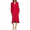 Best deal ⭐ Alex Marie Aria Stretch Crepe V-Neck Long Sleeve Belted Cascading Ruffle Wrap Midi 👗 Dress Holly 😀
