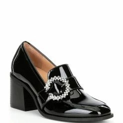 Coupon ⌛ Alex Marie Feller Patent Jewel Buckle Square Toe Loafer Pumps Black 🧨