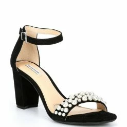Deals ❤️ Alex Marie HalmarThree Suede Pearl Strap Block Heel 🩴 Sandals Black 🤩