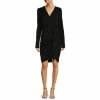 Budget 🛒 Alex Marie Petite Size Chrissy Metallic Surplice V-Neck Long Sleeve Faux Wrap 👗 Dress Black 👏