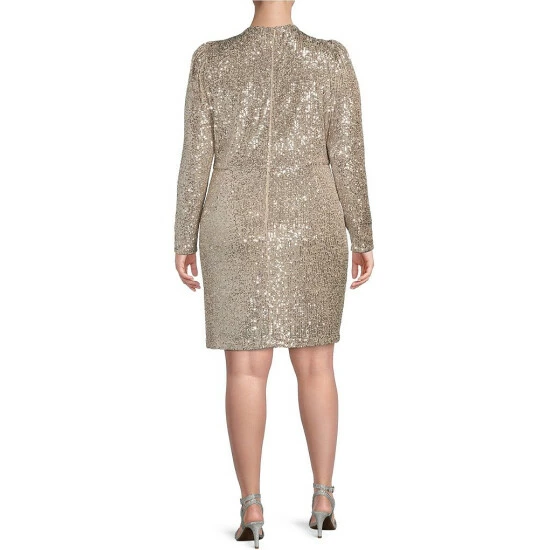 Cheap 🔔 Alex Marie Plus Size Milly Sequin Surplice V-Neck Long Sleeve 👗 Dress Silver 😍 2 Cheap 🔔 Alex Marie Plus Size Milly Sequin Surplice V-Neck Long Sleeve 👗 Dress Silver 😍 - Image 2