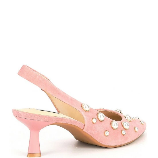 Wholesale ๐ Alex Marie Gracie Pearl Embellished Suede Slingback ๐ Dress Pumps Black โจ - Image 2