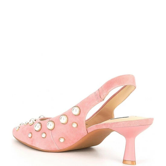 Wholesale ๐ Alex Marie Gracie Pearl Embellished Suede Slingback ๐ Dress Pumps Black โจ - Image 3