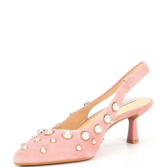 Wholesale ๐ Alex Marie Gracie Pearl Embellished Suede Slingback ๐ Dress Pumps Black โจ - Image 4