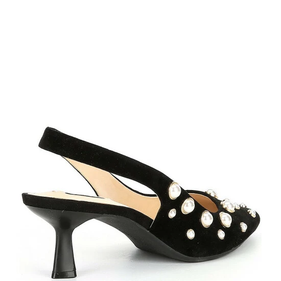 Wholesale ๐ Alex Marie Gracie Pearl Embellished Suede Slingback ๐ Dress Pumps Black โจ - Image 8