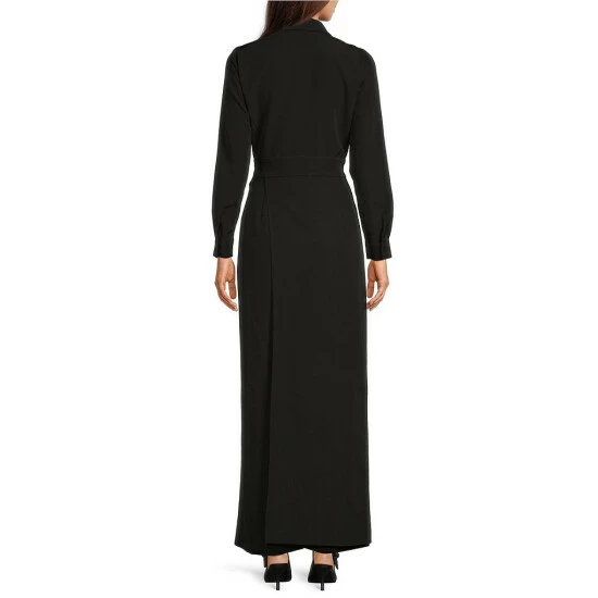 Outlet ๐งจ Alex Marie Lauren Lux Twill Long Sleeve V-Neck Belted Jumpsuit Black โค๏ธ - Image 2