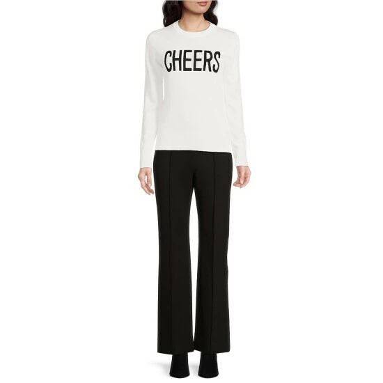 Best Pirce 🌟 Alex Marie Cheers Script Crew Neck Long Sleeve Sweater Ivory/black 🎁 - Image 3